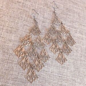 Extra Long Chandelier Antique Silvertone Filigree Earrings - Pre-loved (4")